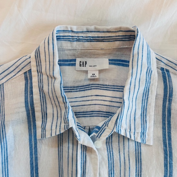GAP Linen Boyfriend Striped Botton-up Shirt - Picture 3 of 3